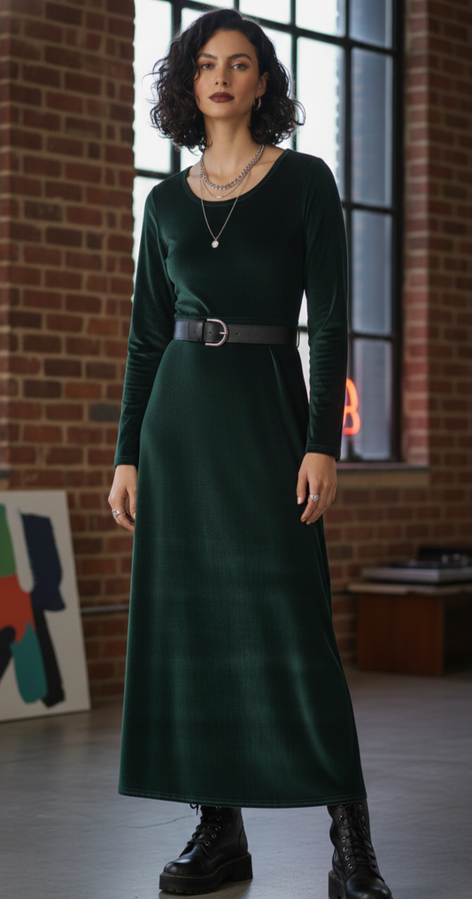 MAXIVESTIDO TERCIOPELO VERDE BOTELLA