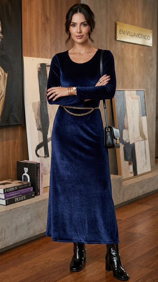 MAXIVESTIDO TERCIOPELO AZUL MARINO