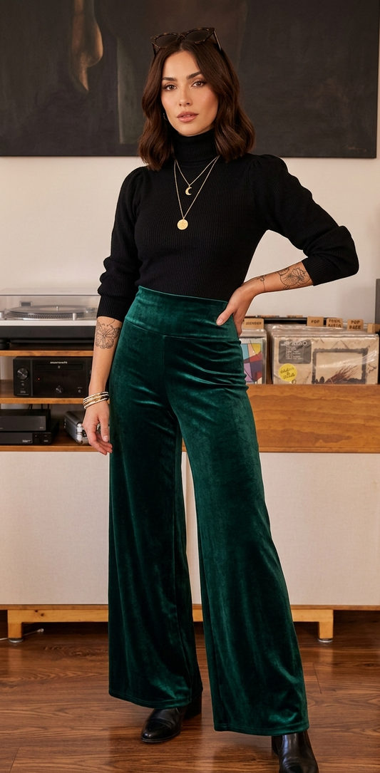 PALAZZO TERCIOPELO VERDE BOTELLA