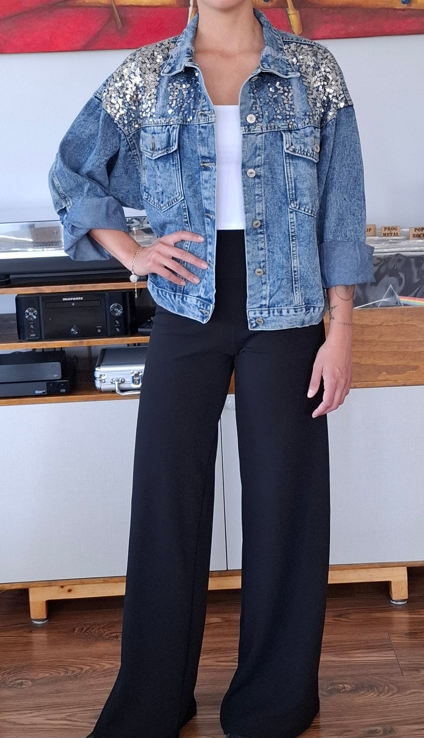 CHAQUETA DEJEANS CON LENTEJUELAS AZUL