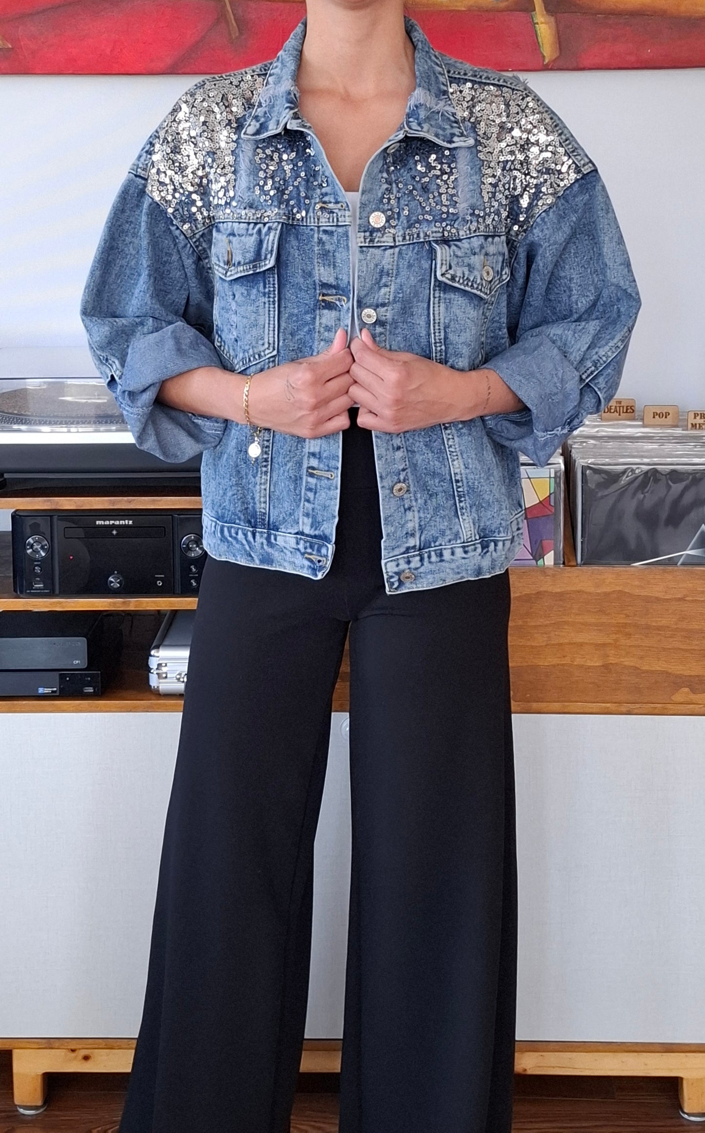 CHAQUETA DEJEANS CON LENTEJUELAS AZUL