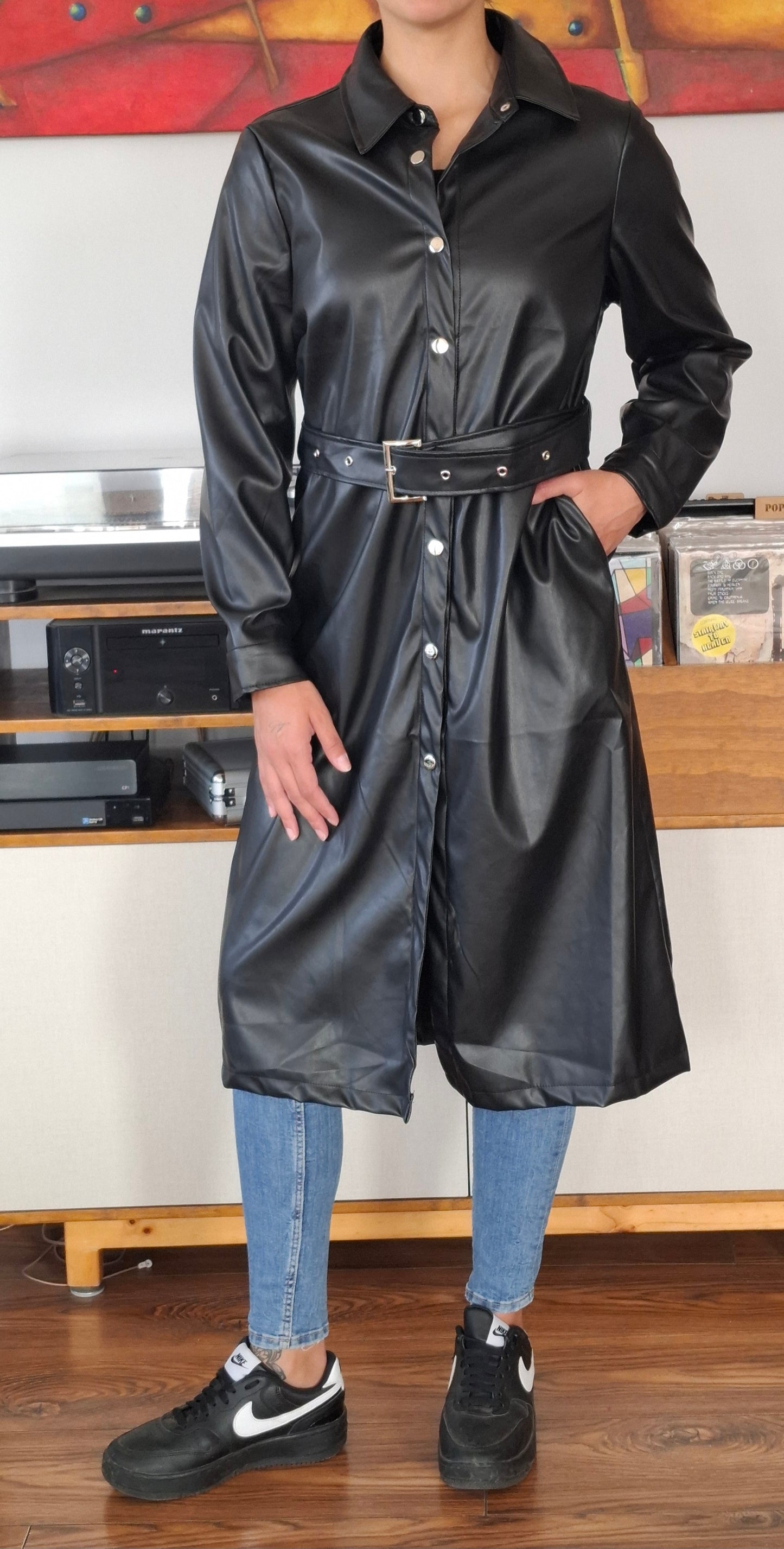 TRENCH ECOCUERO OPACO NEGRO