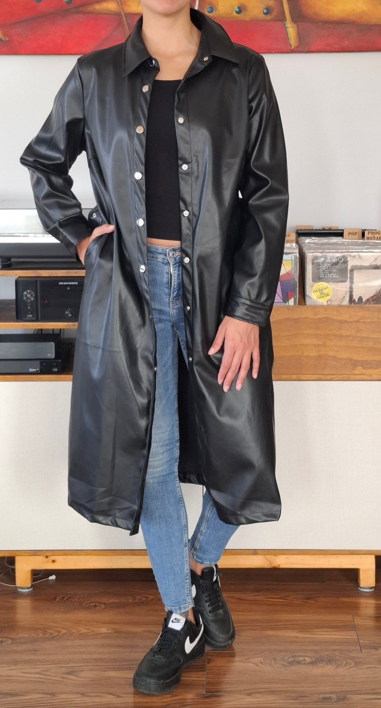 TRENCH ECOCUERO OPACO NEGRO