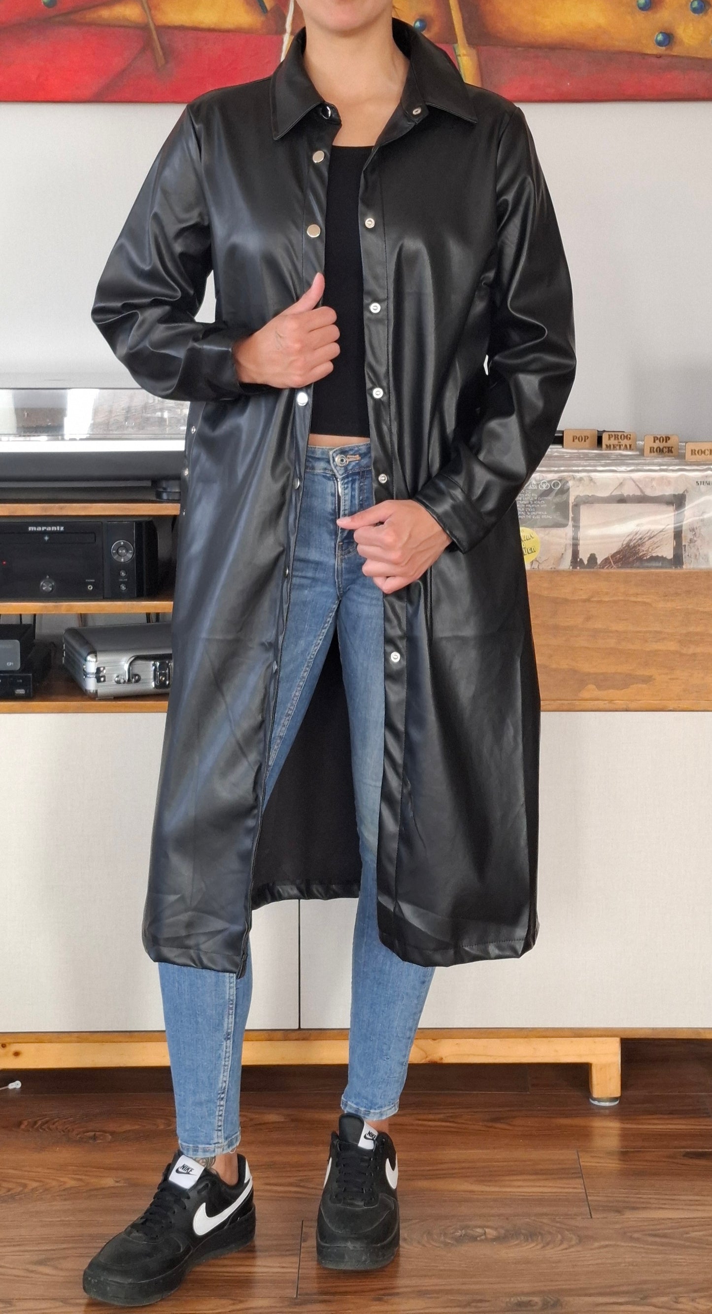 TRENCH ECOCUERO OPACO NEGRO