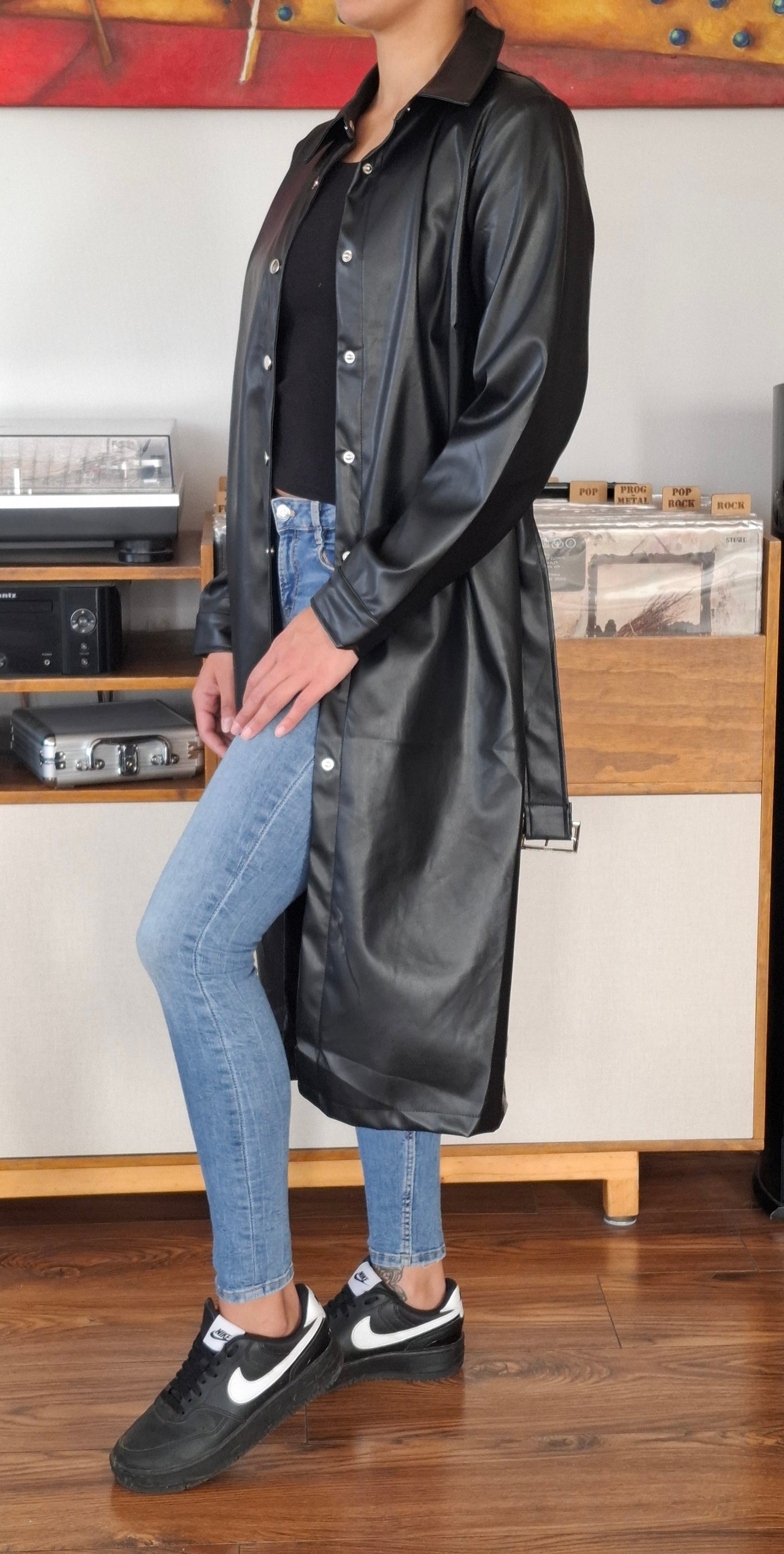 TRENCH ECOCUERO OPACO NEGRO