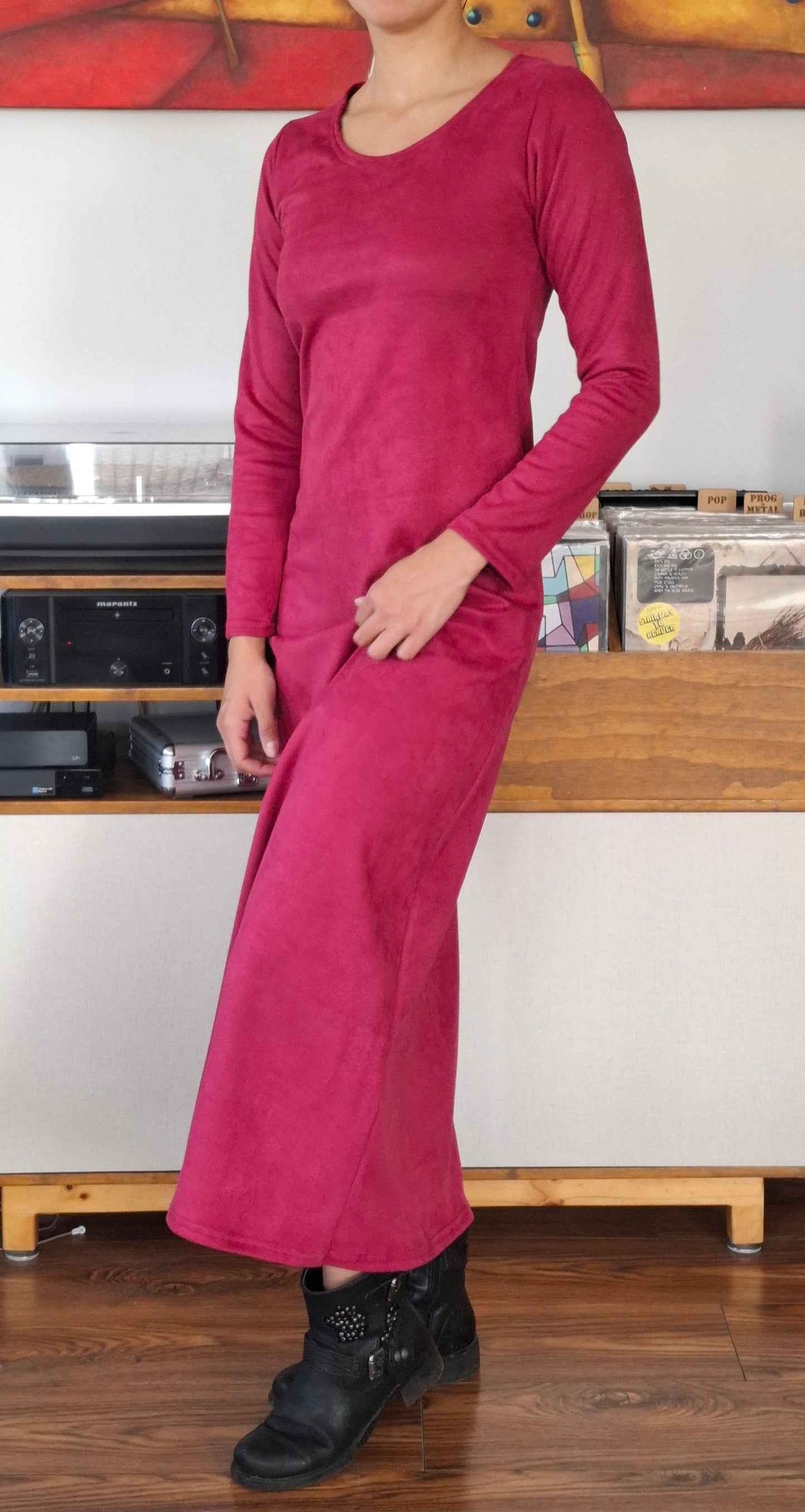 MAXIVESTIDO SUEDE GAMUZADO BORGON