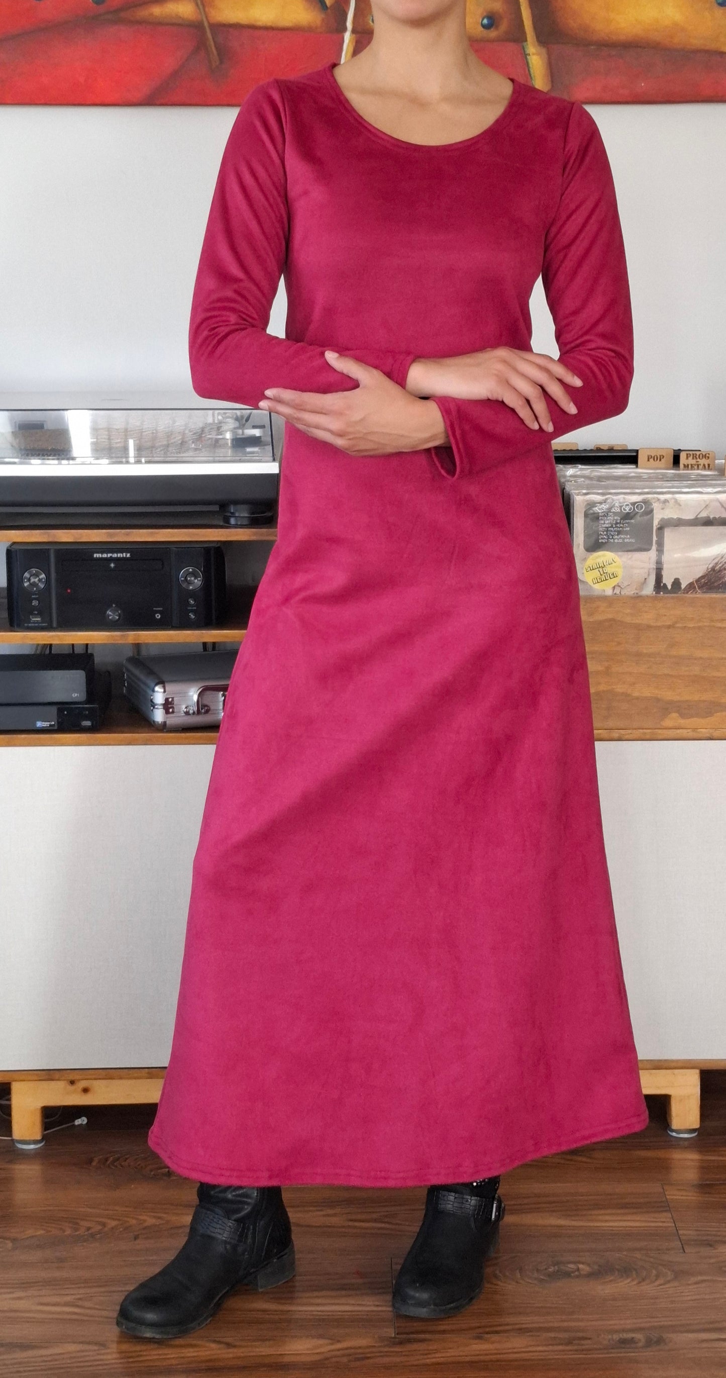 MAXIVESTIDO SUEDE GAMUZADO BORGON