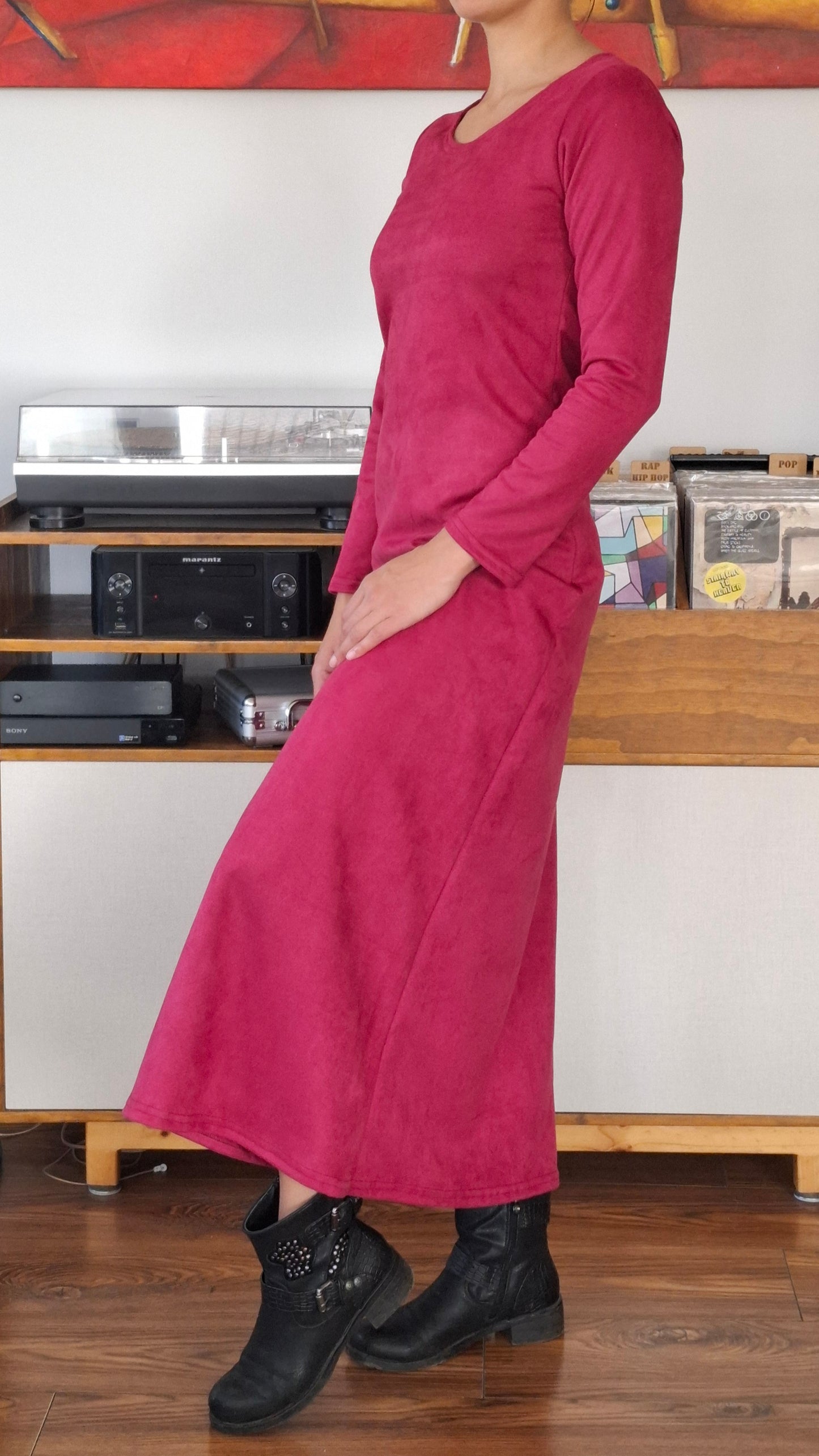 MAXIVESTIDO SUEDE GAMUZADO BORGON