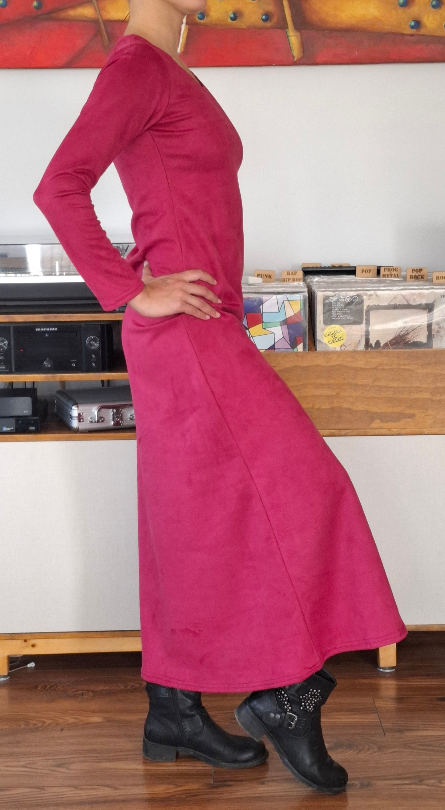 MAXIVESTIDO SUEDE GAMUZADO BORGON