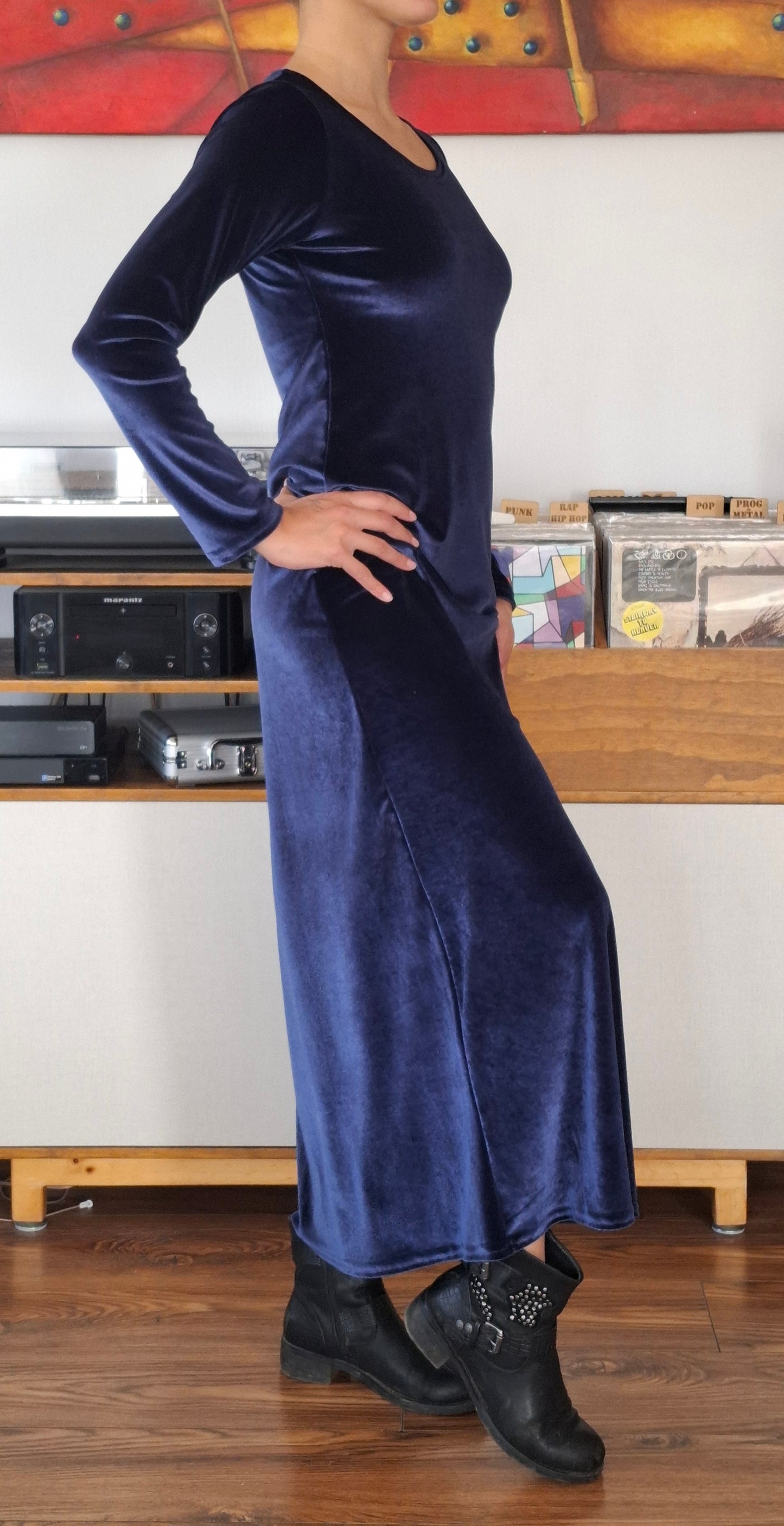 MAXIVESTIDO TERCIOPELO AZUL MARINO