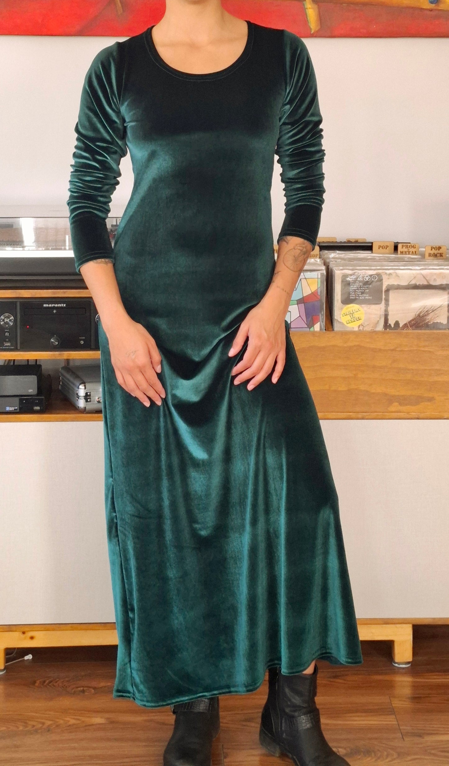 MAXIVESTIDO  TERCIOPELO VERDE BOTELLA