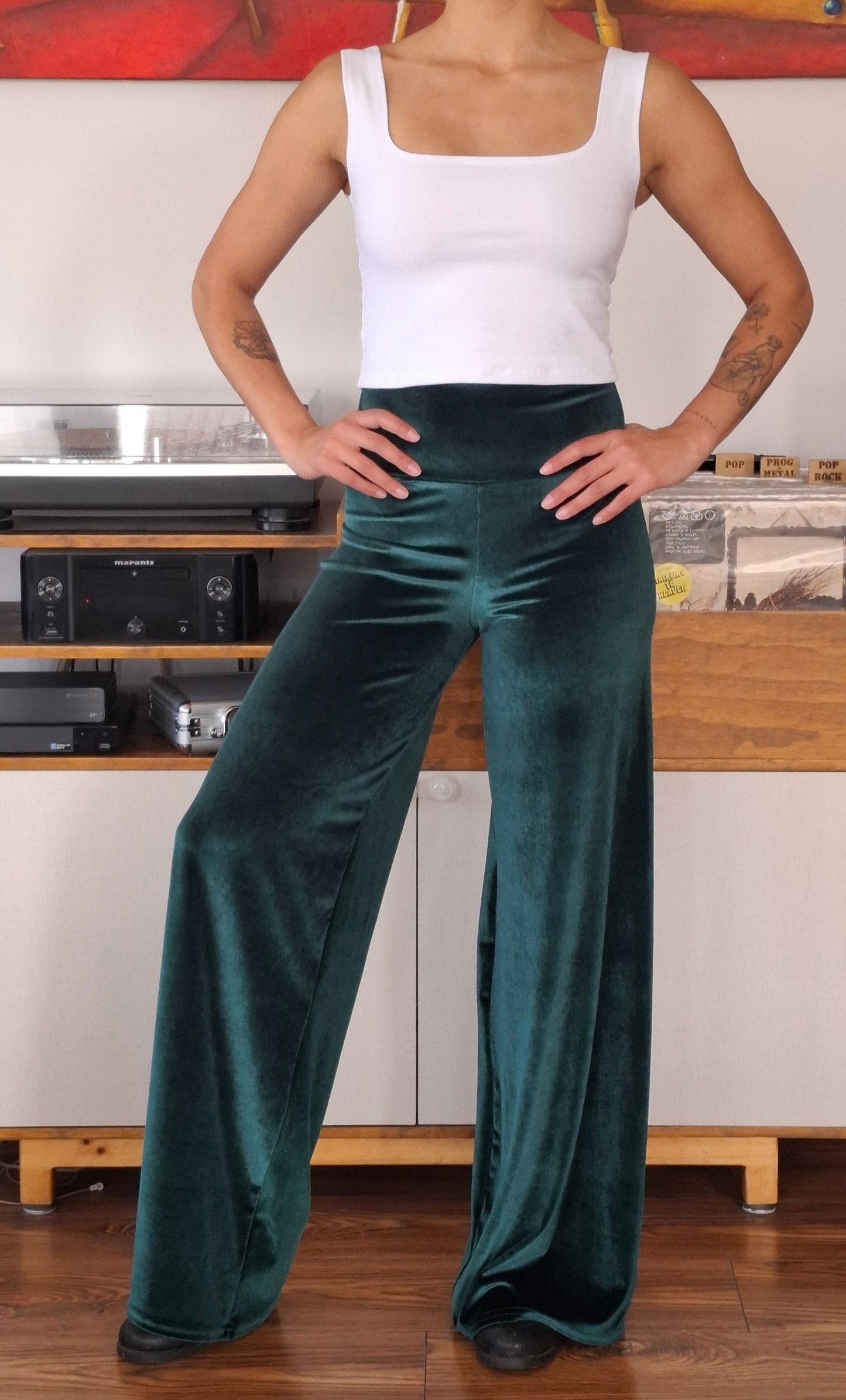 PALAZZO TERCIOPELO VERDE BOTELLA