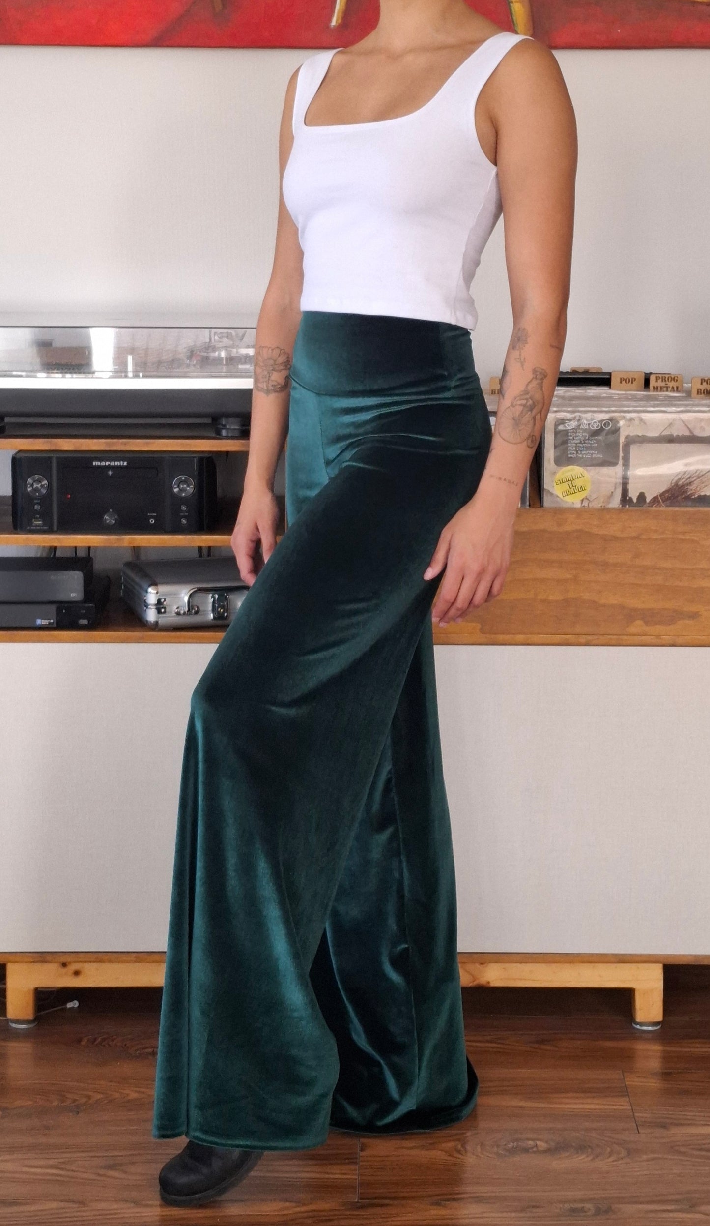 PALAZZO TERCIOPELO VERDE BOTELLA