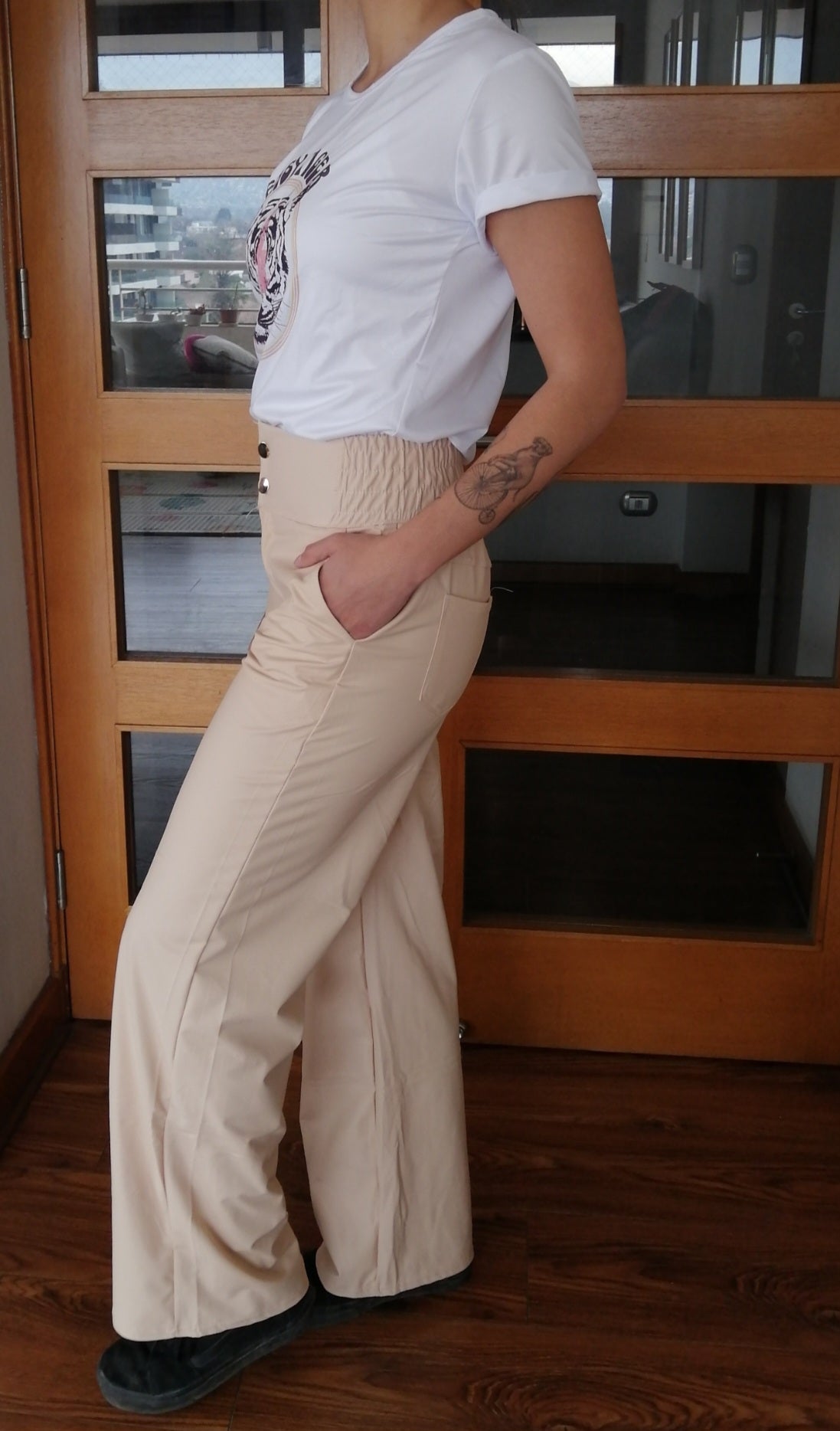 PANTALON ECOCUERO OPACO BEIGE