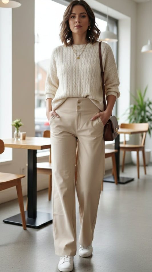 PANTALON ECOCUERO OPACO BEIGE