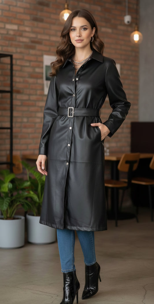 TRENCH ECOCUERO OPACO NEGRO