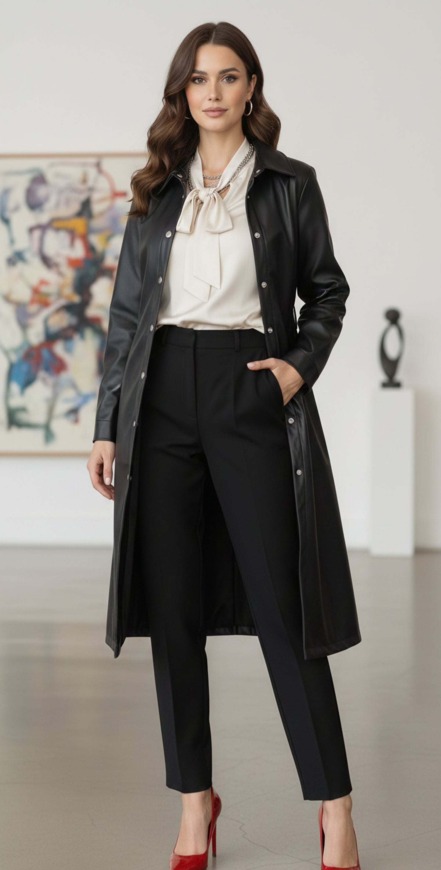 TRENCH ECOCUERO OPACO NEGRO