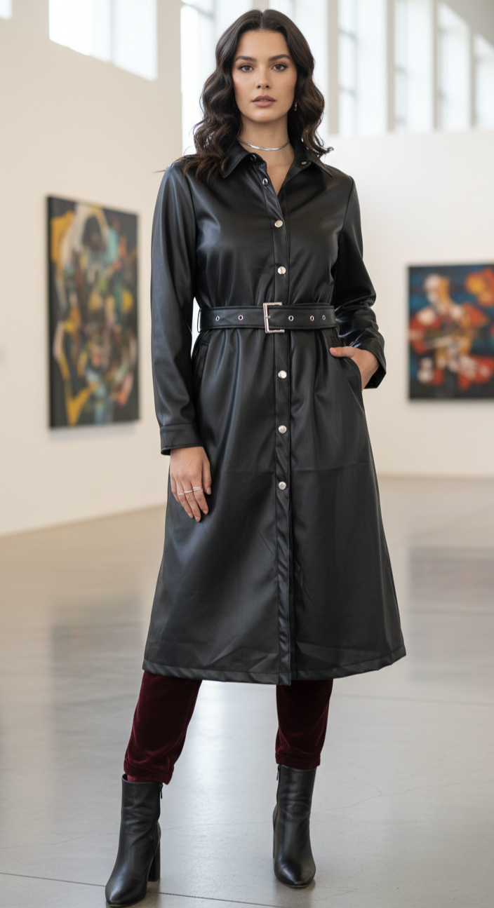 TRENCH ECOCUERO OPACO NEGRO