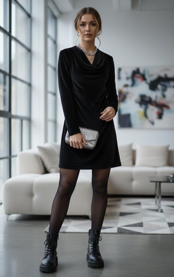 VESTIDO TERCIOPELO NEGRO CUELLO TORTUGA