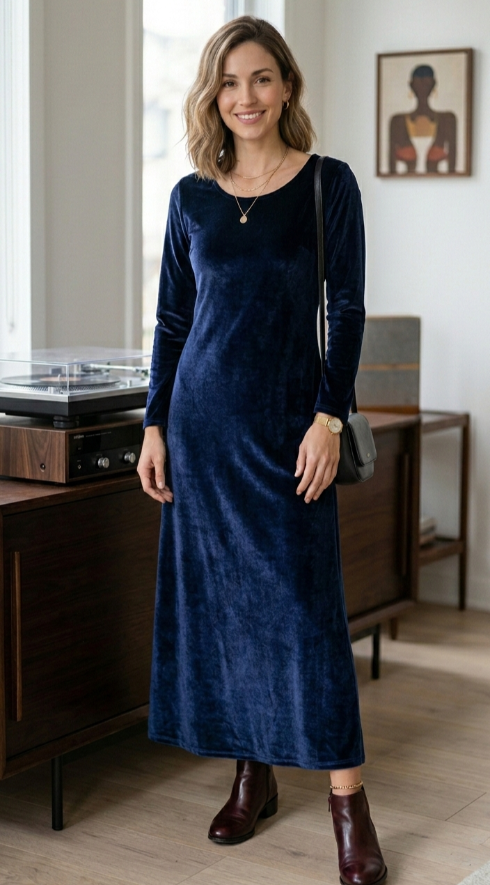 MAXIVESTIDO TERCIOPELO AZUL MARINO