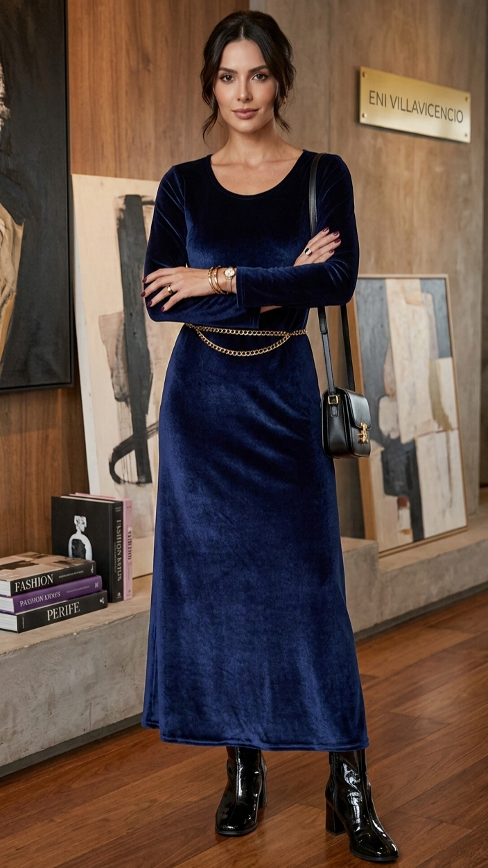 MAXIVESTIDO TERCIOPELO AZUL MARINO