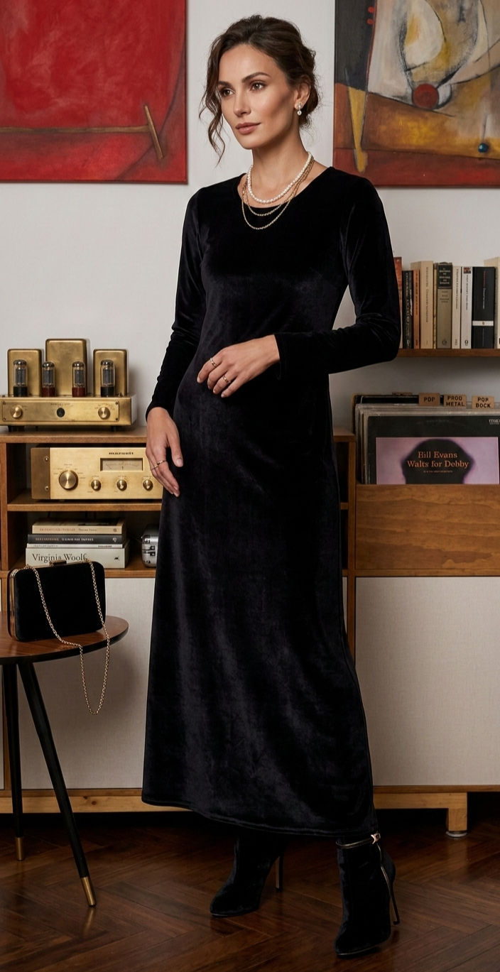 MAXIVESTIDO TERCIOPELO  NEGRO