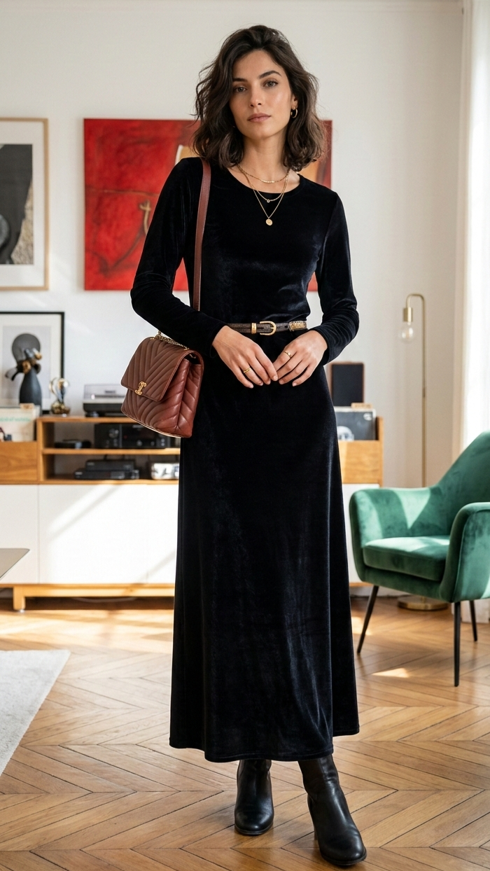 MAXIVESTIDO TERCIOPELO  NEGRO