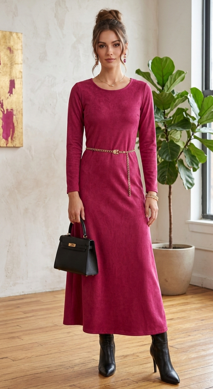 MAXIVESTIDO SUEDE GAMUZADO BORGON