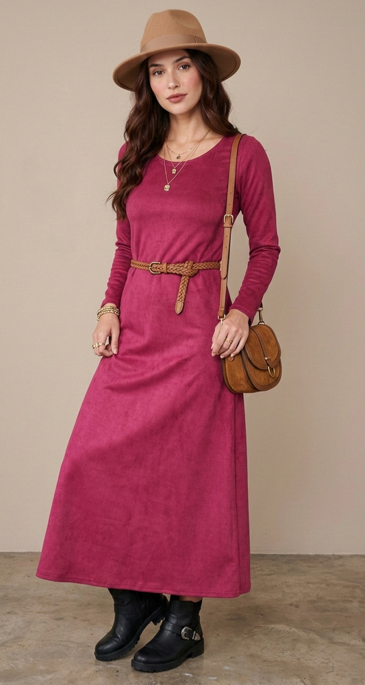 MAXIVESTIDO SUEDE GAMUZADO BORGON