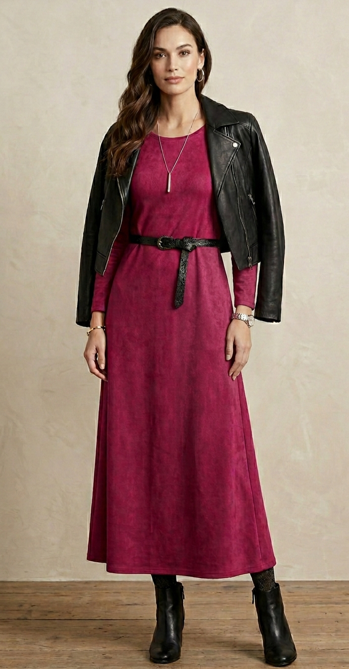 MAXIVESTIDO SUEDE GAMUZADO BORGON