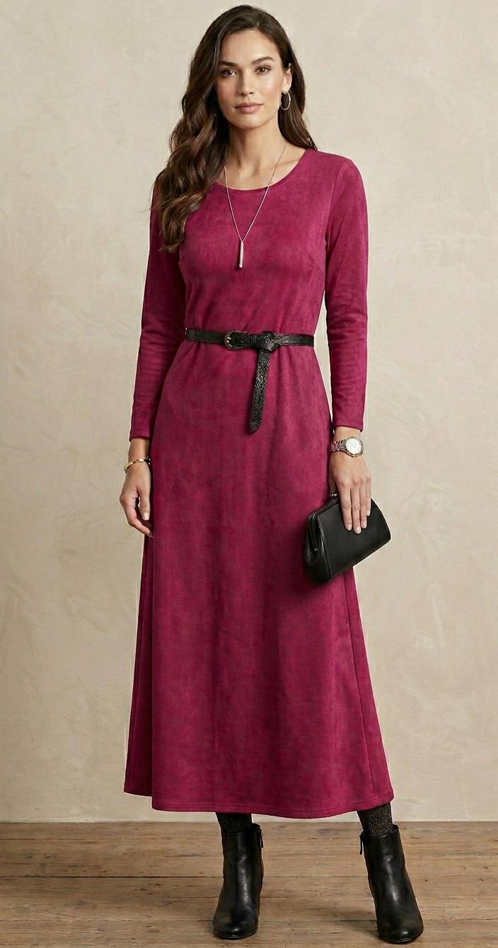 MAXIVESTIDO SUEDE GAMUZADO BORGON