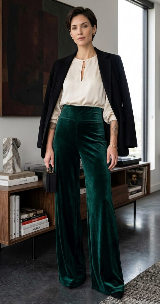 PALAZZO TERCIOPELO VERDE BOTELLA