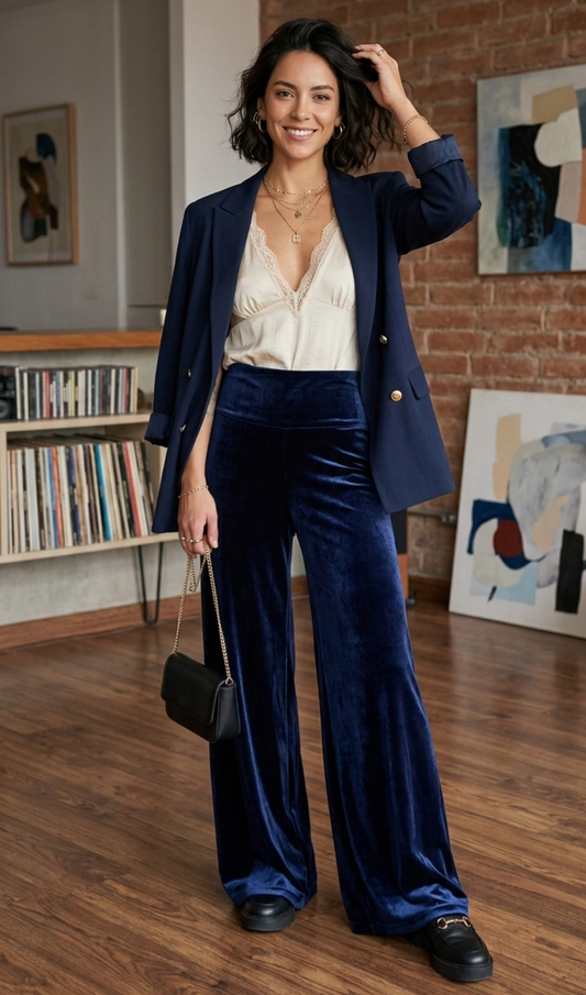PALAZZO TERCIOPELO AZUL MARINO