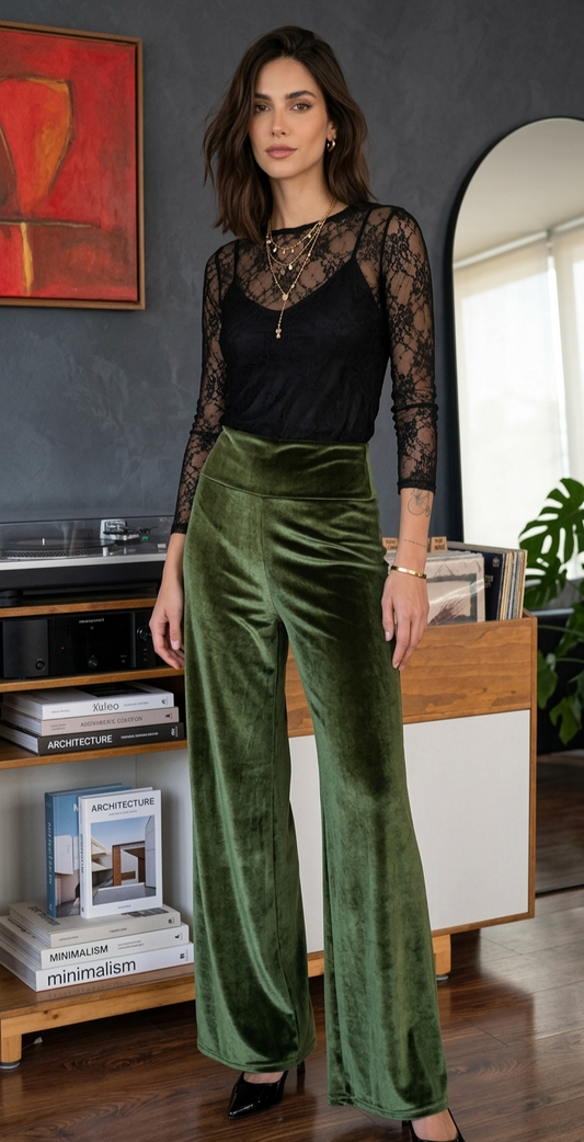 PALAZZOS TERCIOPELO VERDE OLIVO