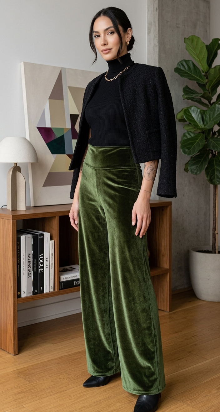 PALAZZOS TERCIOPELO VERDE OLIVO