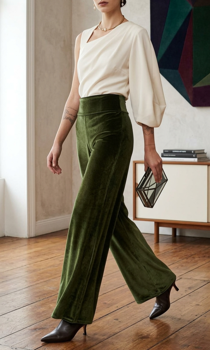 PALAZZOS TERCIOPELO VERDE OLIVO