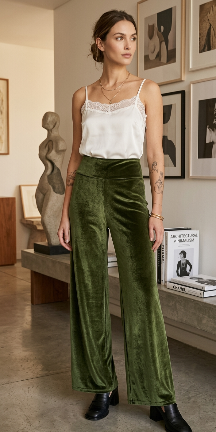 PALAZZOS TERCIOPELO VERDE OLIVO