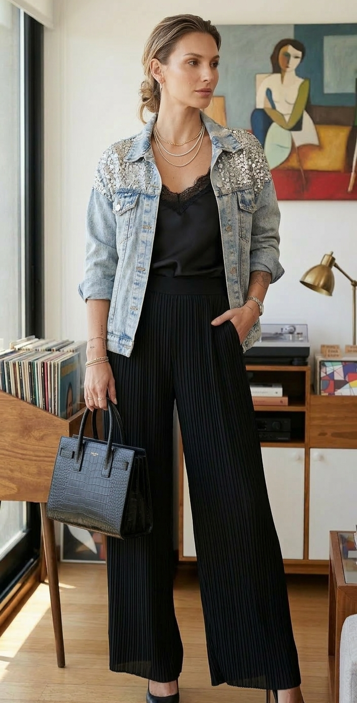 CHAQUETA DE  JEANS CON LENTEJUELAS