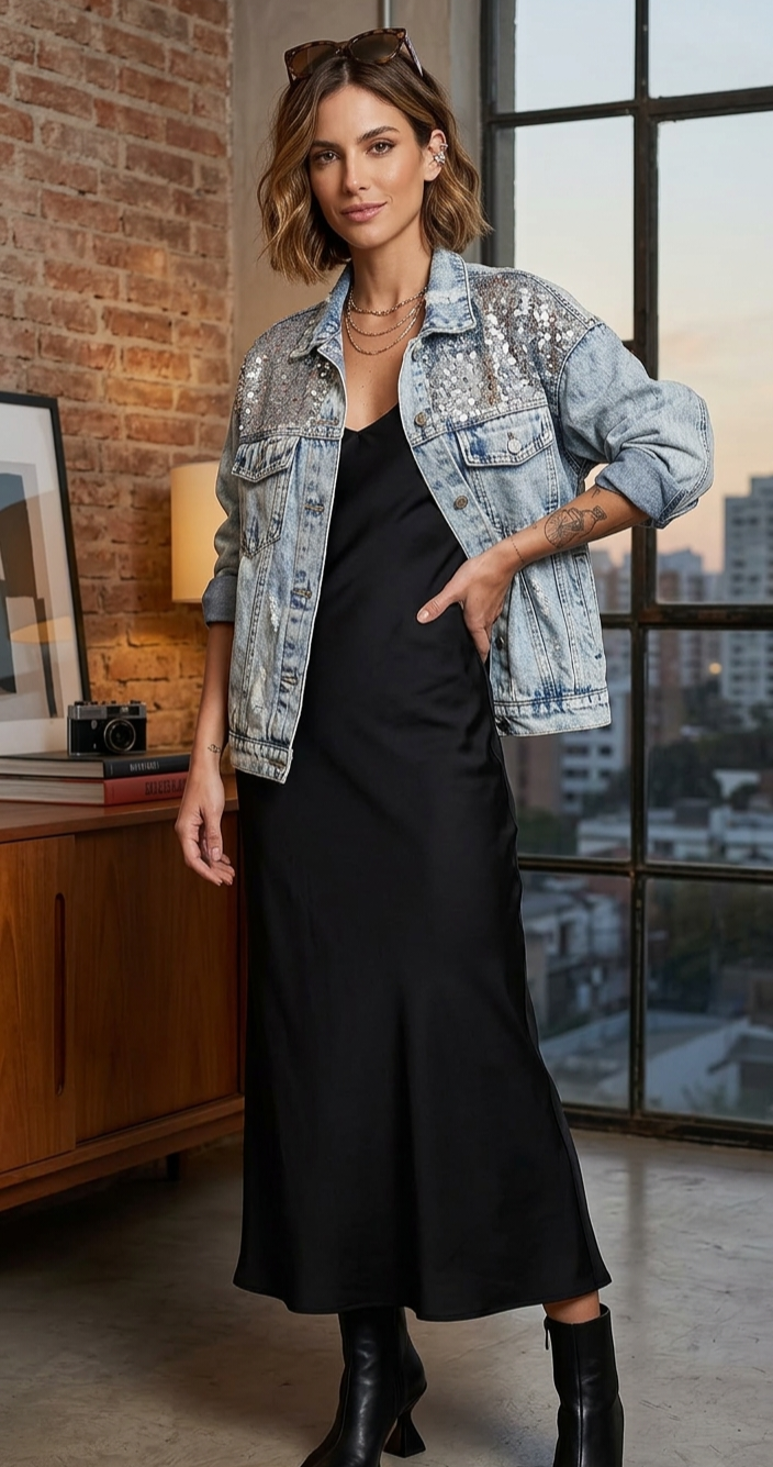 CHAQUETA DE  JEANS CON LENTEJUELAS