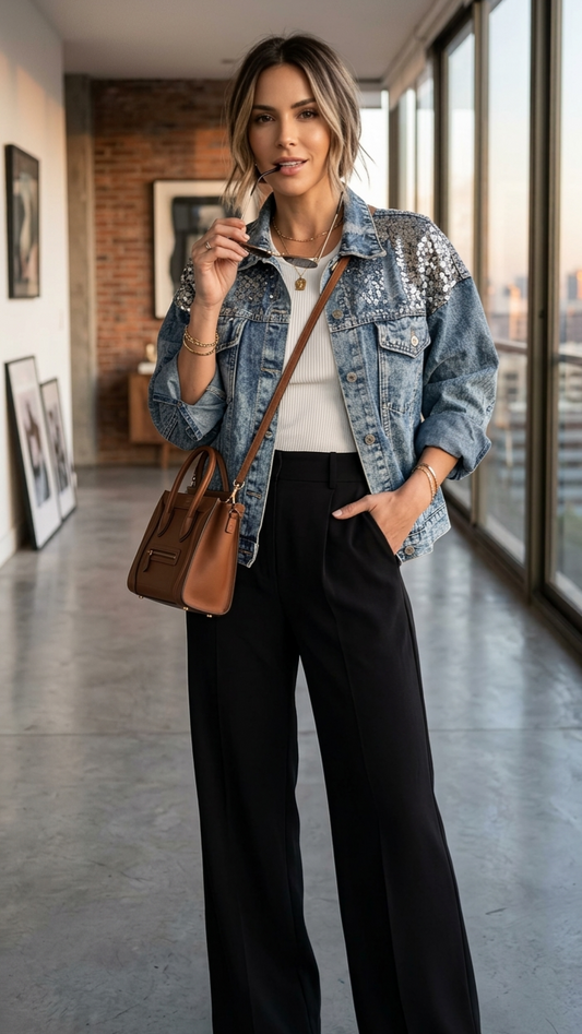CHAQUETA DEJEANS CON LENTEJUELAS AZUL