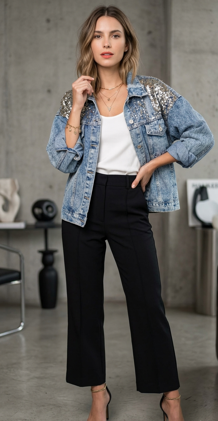 CHAQUETA DEJEANS CON LENTEJUELAS AZUL