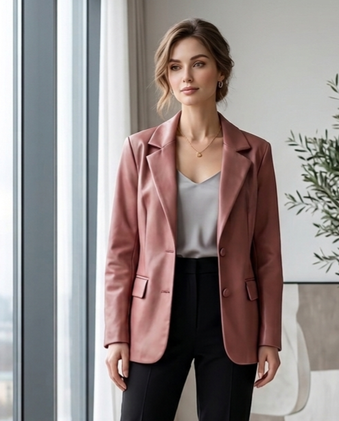 BLAZER ECOCUERO OPACO CAFE PALO ROSA