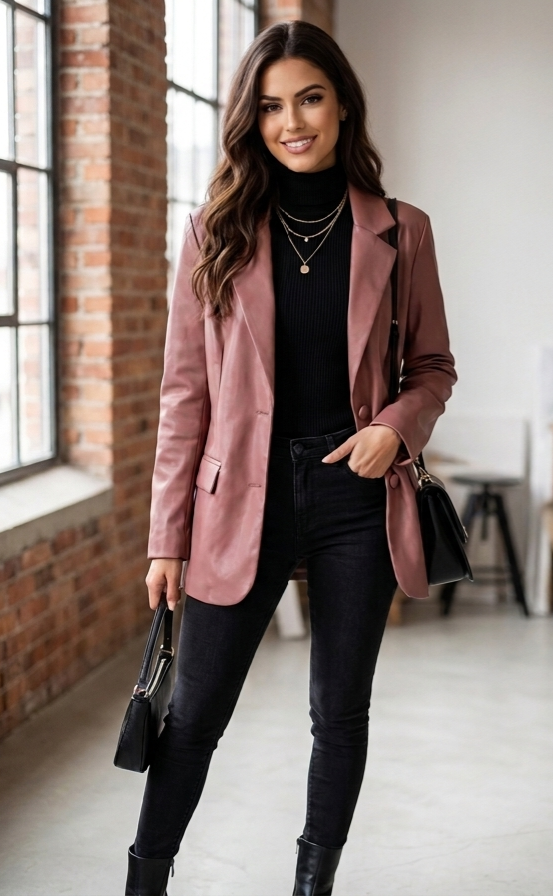 BLAZER ECOCUERO OPACO CAFE PALO ROSA