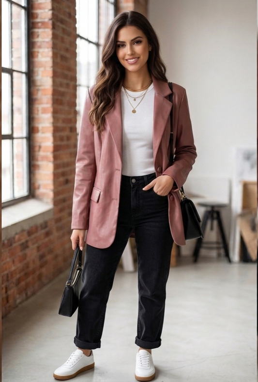 BLAZER ECOCUERO OPACO CAFE PALO ROSA