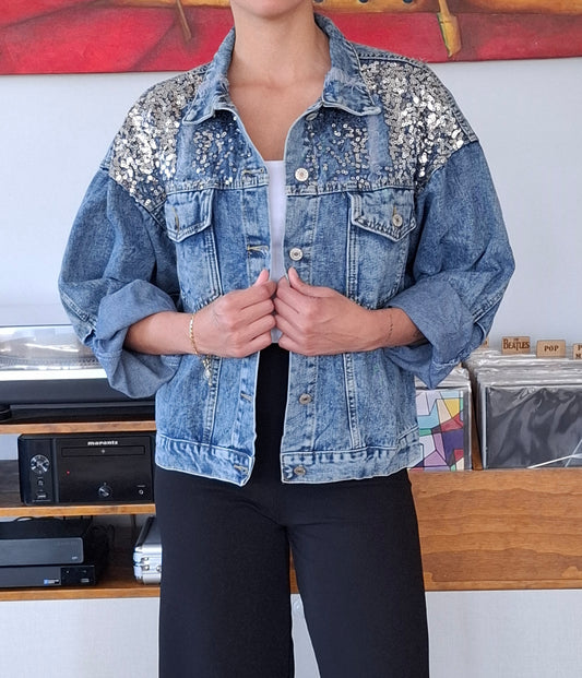 CHAQUETA DEJEANS CON LENTEJUELAS AZUL