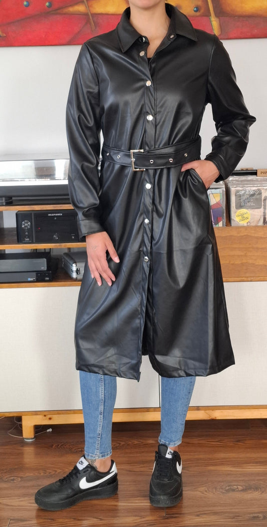 TRENCH ECOCUERO OPACO NEGRO