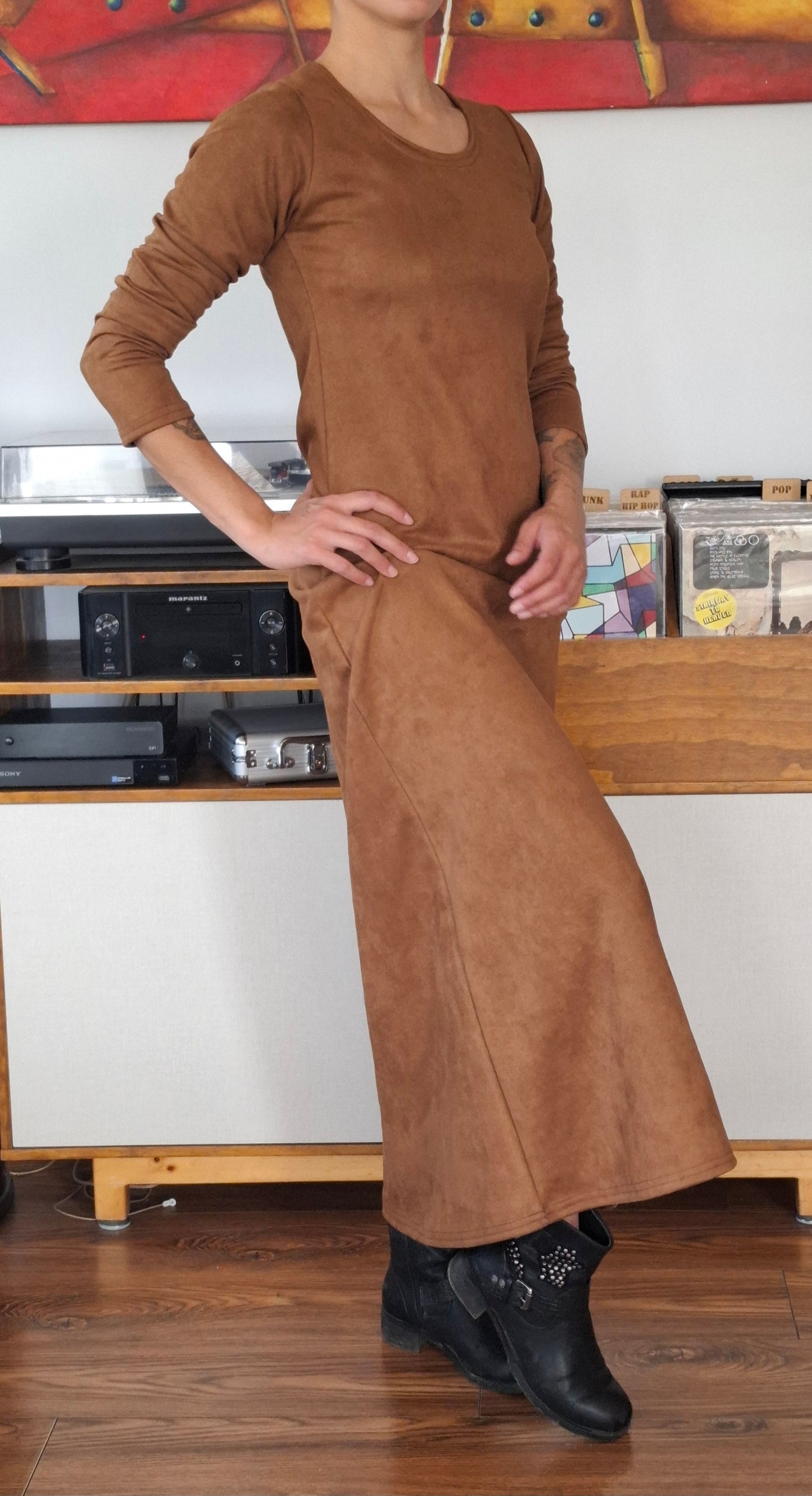 MAXIVESTIDOS GAMUZADOS TABACO