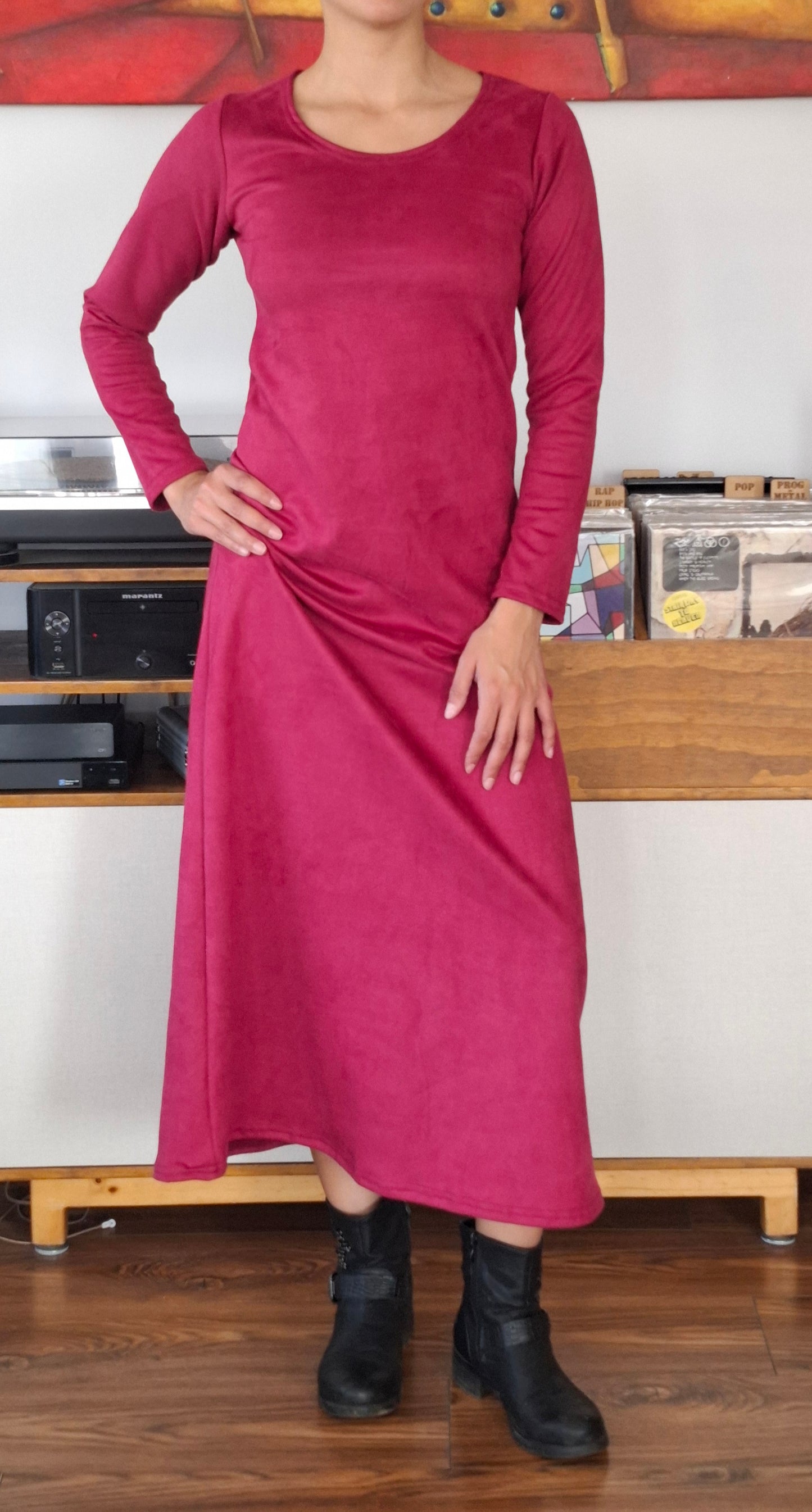 MAXIVESTIDO SUEDE GAMUZADO BORGON