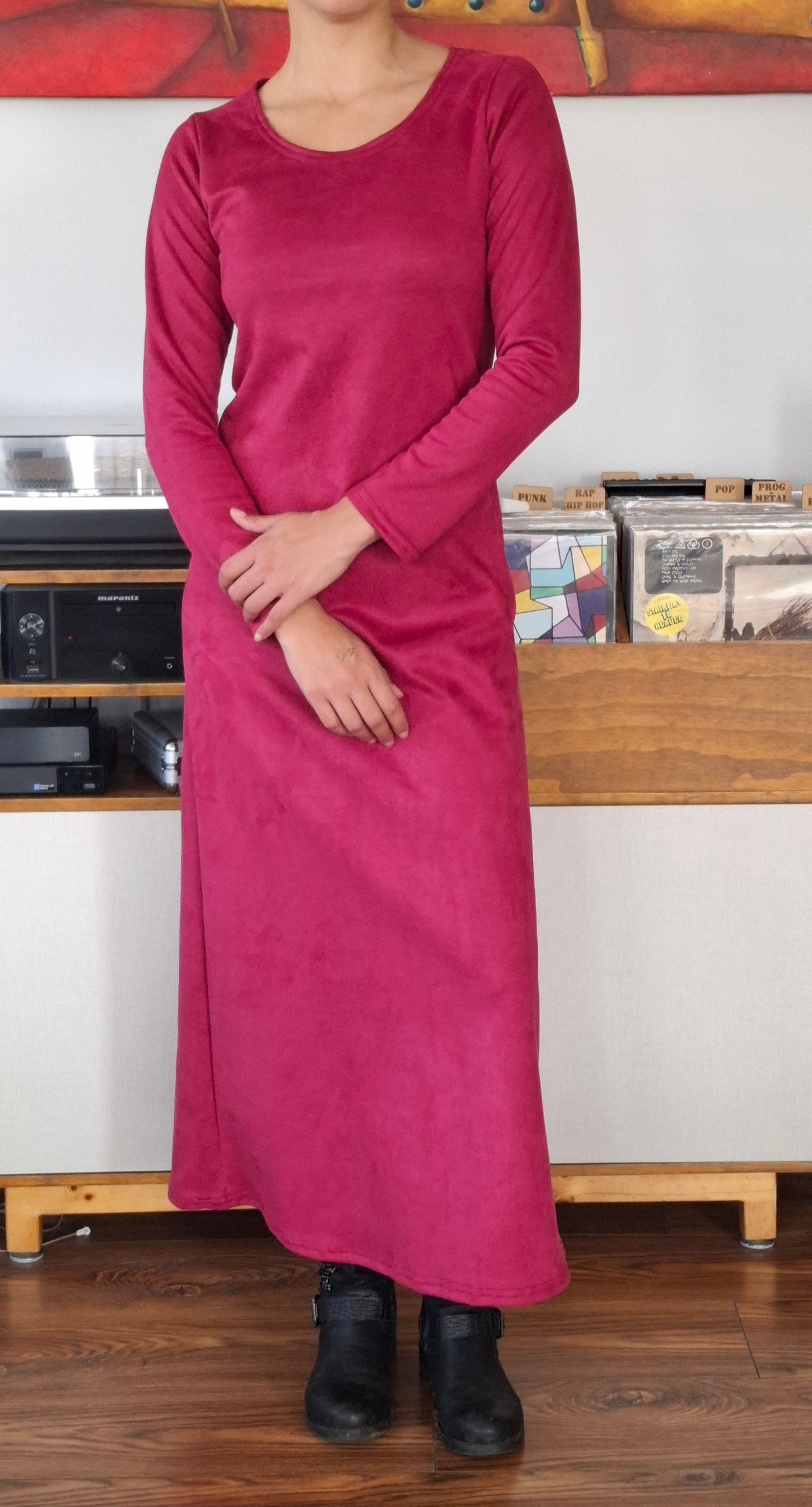 MAXIVESTIDO SUEDE GAMUZADO BORGON