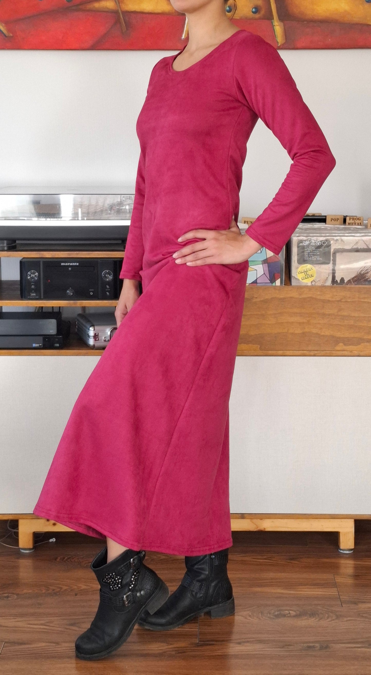 MAXIVESTIDO SUEDE GAMUZADO BORGON